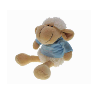 Pluche schaap in blauw shirt