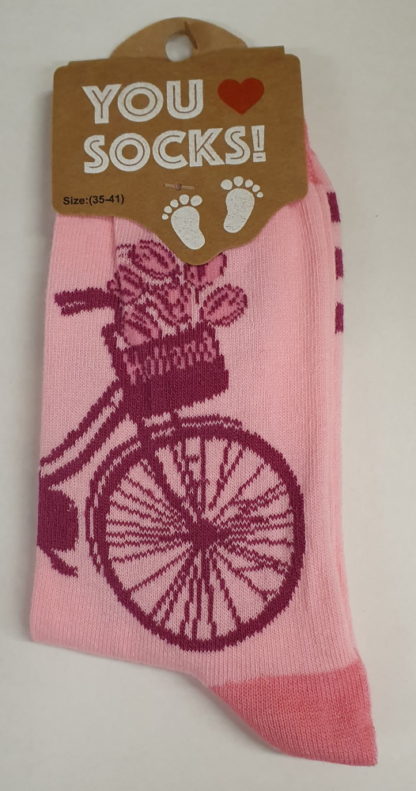 Roze met fiets en tulp