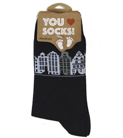 Zwarte sokken met grachtenhuisjes