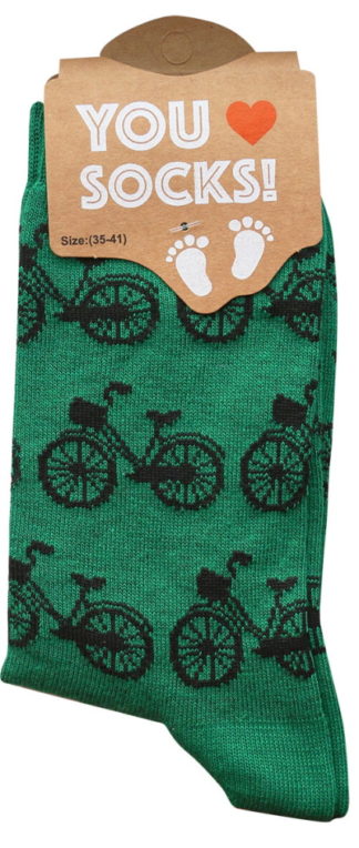 Sokken groen met zwarte fietsjes