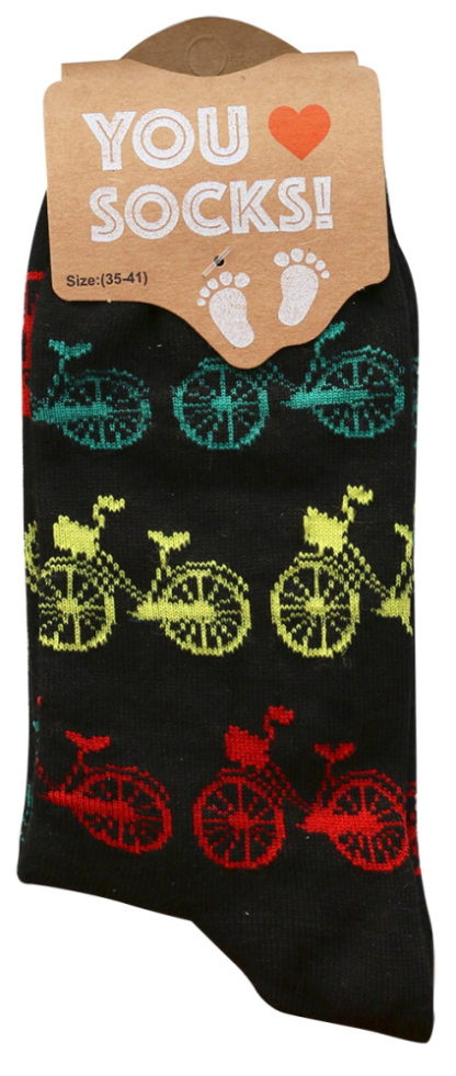 Sokken zwart met gekleurde fietsjes