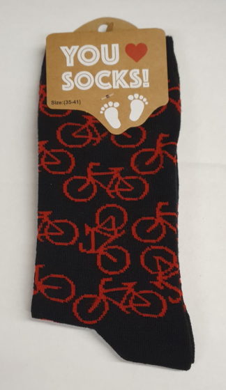 Sokken zwart met rode fietsjes